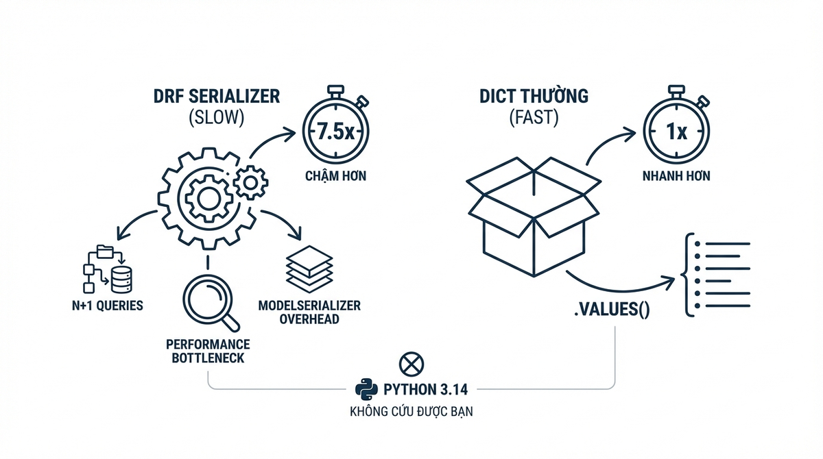 DRF Serializer chậm hơn dict thường 7.5 lần - và Python 3.14 không cứu được bạn